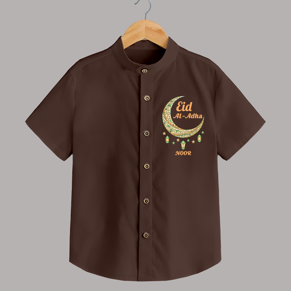 Eid Al-Adha Crescent Moon Personalized  Shirt - CHOCOLATE BROWN - 0 - 6 Months Old (Chest 23")