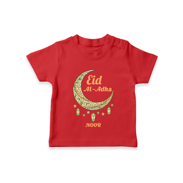 Eid Al-Adha Crescent Moon Personalized  T-Shirt - RED - 0-5 Months Old (Chest 17")