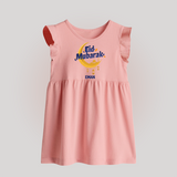 Eid Mubarak Crescent Moon Personalized Kids Baby frock - BABY PINK - 0 - 3 Months Old (Chest 17")