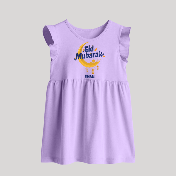 Eid Mubarak Crescent Moon Personalized Kids Baby frock - LILAC - 0 - 3 Months Old (Chest 17")
