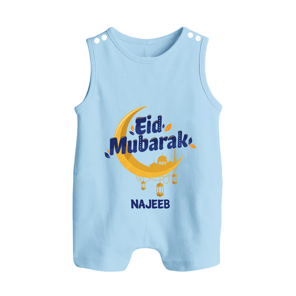 Eid Mubarak Crescent Moon Personalized Kids Romper Suit - BABY BLUE - 0 - 5 Months Old (Chest 18")