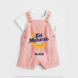 Eid Mubarak Crescent Moon Personalized Kids Dungaree - PEACH - 0 - 5 Months Old (Chest 18")