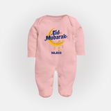 Eid Mubarak Crescent Moon Personalized Kids Fullbody suit - BABY PINK - New Born (Chest 7.5")