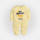 Eid Mubarak Crescent Moon Personalized Kids Fullbody suit - PASTEL YELLOW - New Born (Chest 7.5")