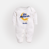 Eid Mubarak Crescent Moon Personalized Kids Fullbody suit - WHITE - New Born (Chest 7.5")
