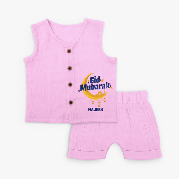Eid Mubarak Crescent Moon Personalized Kids Jabla Set - BABY PINK - 0 - 3 Months Old (Chest 9.8")