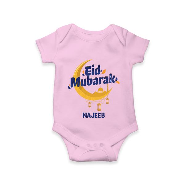 Eid Mubarak Crescent Moon Personalized Kids Romper - BABY PINK - New Born (Chest 14")