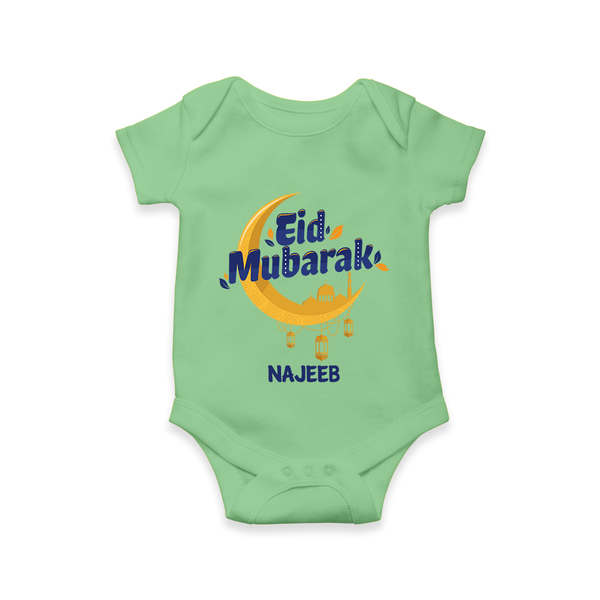 Eid Mubarak Crescent Moon Personalized Kids Romper - GREEN - New Born (Chest 14")