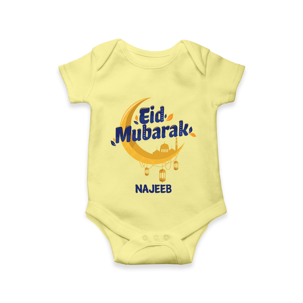 Eid Mubarak Crescent Moon Personalized Kids Romper - PASTEL YELLOW - New Born (Chest 14")