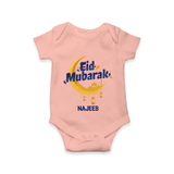 Eid Mubarak Crescent Moon Personalized Kids Romper - PEACH - New Born (Chest 14")