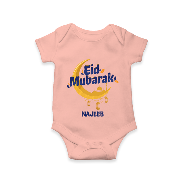 Eid Mubarak Crescent Moon Personalized Kids Romper - PEACH - New Born (Chest 14")
