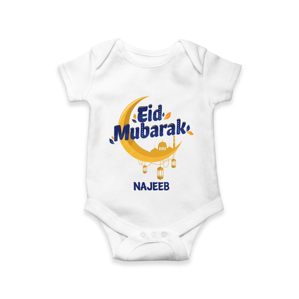 Eid Mubarak Crescent Moon Personalized Kids Romper - WHITE - New Born (Chest 14")