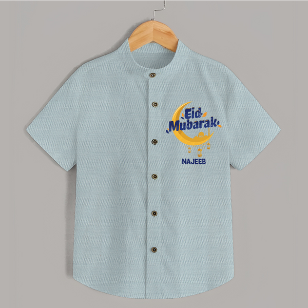 Eid Mubarak Crescent Moon Personalized Kids Shirt - ARCTIC BLUE - 0 - 6 Months Old (Chest 23")