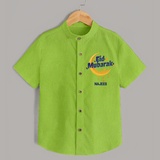 Eid Mubarak Crescent Moon Personalized Kids Shirt - LIME GREEN - 0 - 6 Months Old (Chest 23")