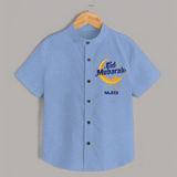 Eid Mubarak Crescent Moon Personalized Kids Shirt - SKY BLUE - 0 - 6 Months Old (Chest 23")
