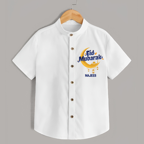 Eid Mubarak Crescent Moon Personalized Kids Shirt - WHITE - 0 - 6 Months Old (Chest 23")