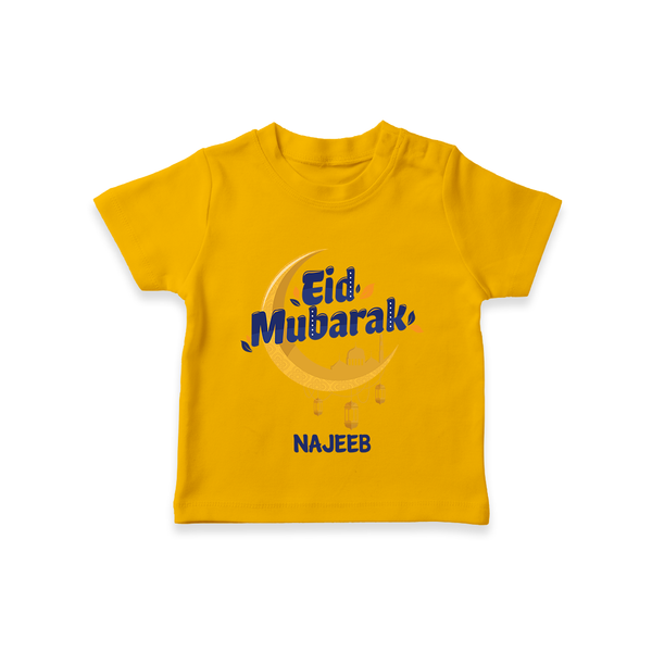 Eid Mubarak Crescent Moon Personalized Kids T-Shirt - CHROME YELLOW - 0-5 Months Old (Chest 17")