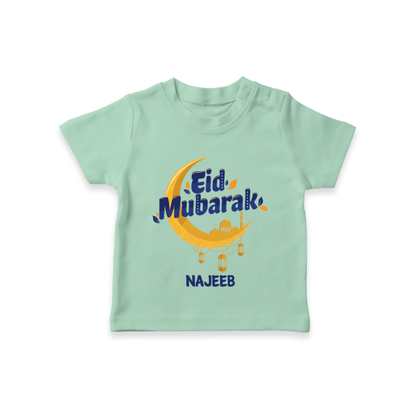 Eid Mubarak Crescent Moon Personalized Kids T-Shirt - MINT GREEN - 0-5 Months Old (Chest 17")