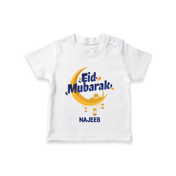 Eid Mubarak Crescent Moon Personalized Kids T-Shirt - WHITE - 0-5 Months Old (Chest 17")