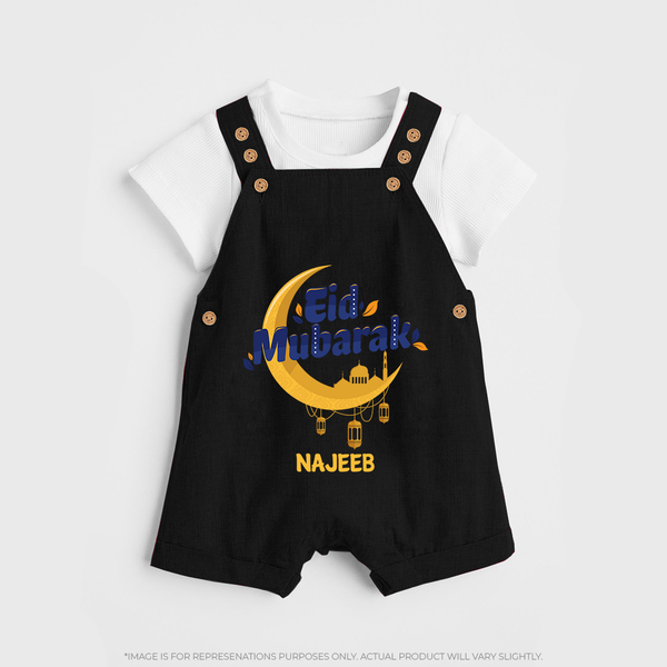 Eid Mubarak Crescent Moon Personalized Kids Dungaree - BLACK - 0 - 5 Months Old (Chest 18")