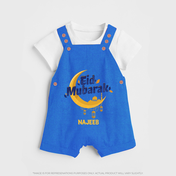 Eid Mubarak Crescent Moon Personalized Kids Dungaree - COBALT BLUE - 0 - 5 Months Old (Chest 18")