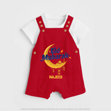 Eid Mubarak Crescent Moon Personalized Kids Dungaree - RED - 0 - 5 Months Old (Chest 18")