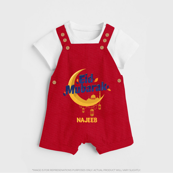 Eid Mubarak Crescent Moon Personalized Kids Dungaree - RED - 0 - 5 Months Old (Chest 18")
