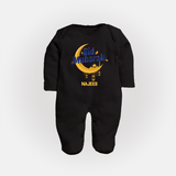 Eid Mubarak Crescent Moon Personalized Kids Fullbody suit - BLACK - New Born (Chest 7.5")