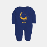 Eid Mubarak Crescent Moon Personalized Kids Fullbody suit - NAVY BLUE - New Born (Chest 7.5")