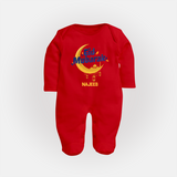 Eid Mubarak Crescent Moon Personalized Kids Fullbody suit - RED - New Born (Chest 7.5")