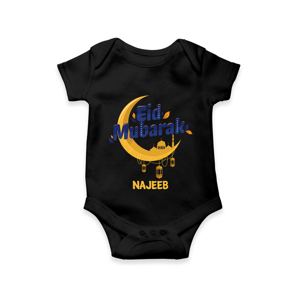 Eid Mubarak Crescent Moon Personalized Kids Romper - BLACK - New Born (Chest 14")