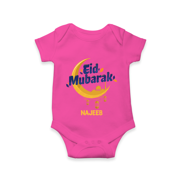 Eid Mubarak Crescent Moon Personalized Kids Romper - HOT PINK - New Born (Chest 14")