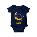 Eid Mubarak Crescent Moon Personalized Kids Romper - NAVY BLUE - New Born (Chest 14")