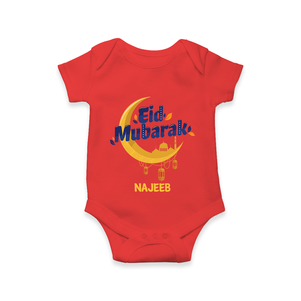 Eid Mubarak Crescent Moon Personalized Kids Romper - RED - New Born (Chest 14")