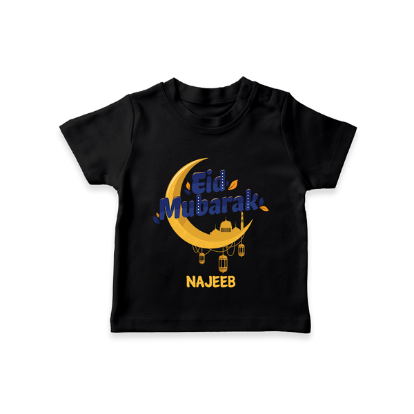 Eid Mubarak Crescent Moon Personalized Kids T-Shirt - BLACK - 0-5 Months Old (Chest 17")