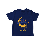 Eid Mubarak Crescent Moon Personalized Kids T-Shirt - NAVY BLUE - 0-5 Months Old (Chest 17")