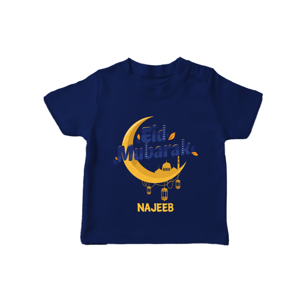 Eid Mubarak Crescent Moon Personalized Kids T-Shirt - NAVY BLUE - 0-5 Months Old (Chest 17")
