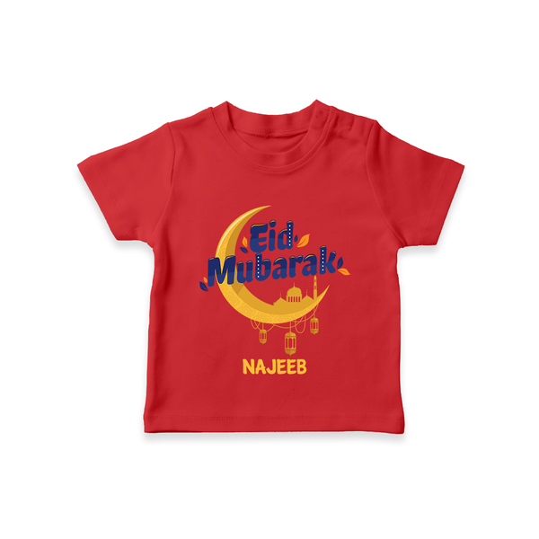 Eid Mubarak Crescent Moon Personalized Kids T-Shirt - RED - 0-5 Months Old (Chest 17")