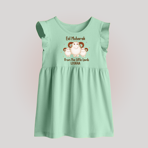 Eid Mubarak Little Lamb Personalized Baby frock - MINT GREEN - 0 - 3 Months Old (Chest 17")