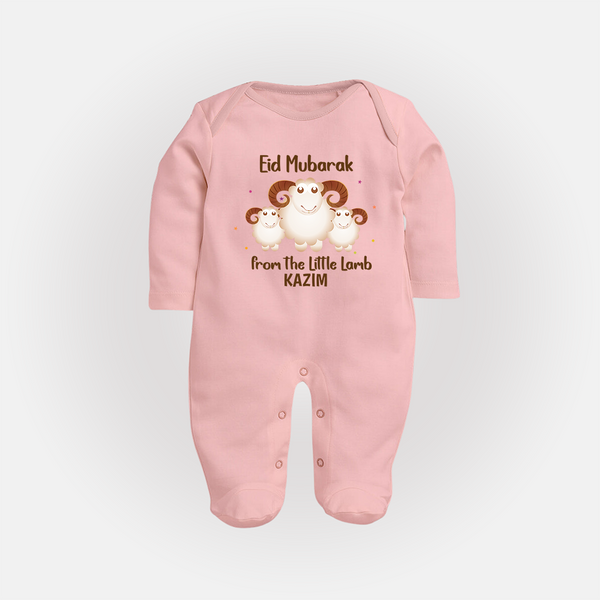 Eid Mubarak Little Lamb Personalized Fullbody suit - BABY PINK - New Born (Chest 7.5")
