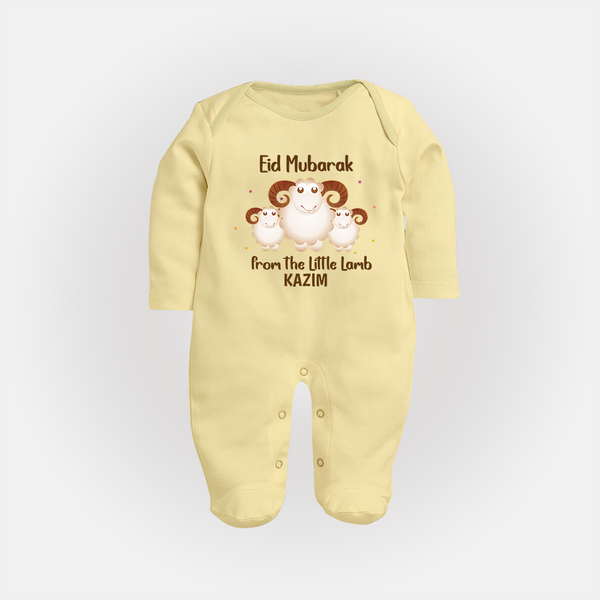 Eid Mubarak Little Lamb Personalized Fullbody suit - PASTEL YELLOW - New Born (Chest 7.5")
