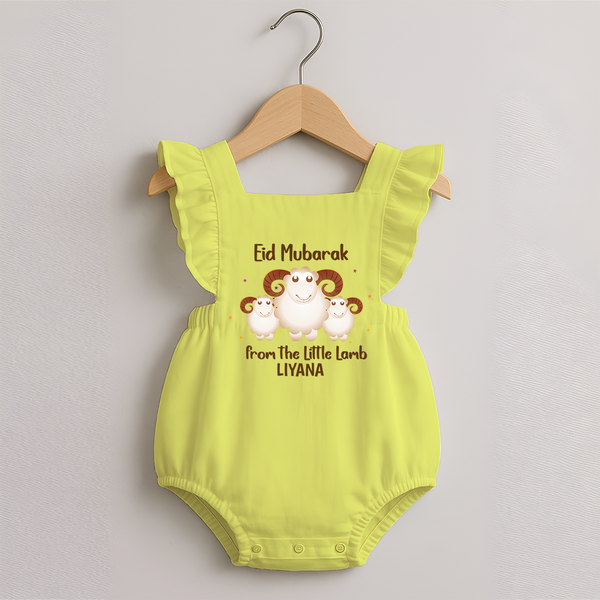 Eid Mubarak Little Lamb Personalized Romper frock - PASTEL YELLOW - 0 - 3 Months Old (Chest 19")