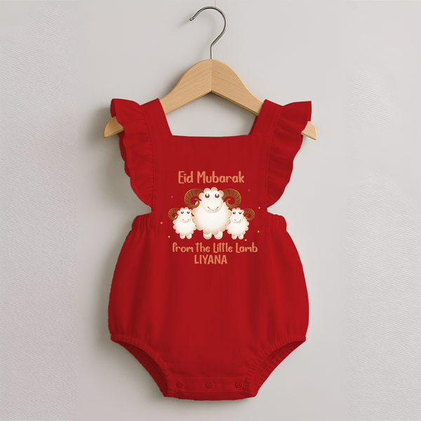 Eid Mubarak Little Lamb Personalized Romper frock - RED - 0 - 3 Months Old (Chest 19")