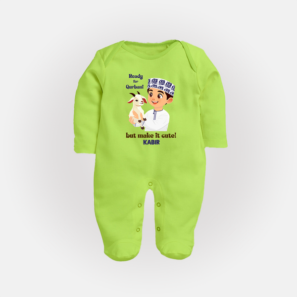 Ready for Qurbani Cute Boy Personalized Kids Fullbody suit - LIME GREEN - New Born (Chest 7.5")