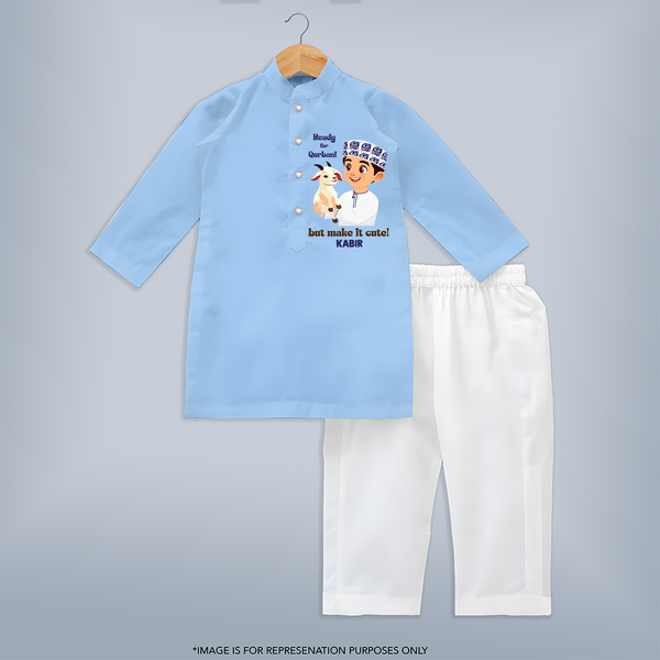 Ready for Qurbani Cute Boy Personalized Kids Kurta - BABY BLUE - 3 - 6 Months Old (Chest 24", Kurta Length 14'', Waist 19", Pant Length 14")