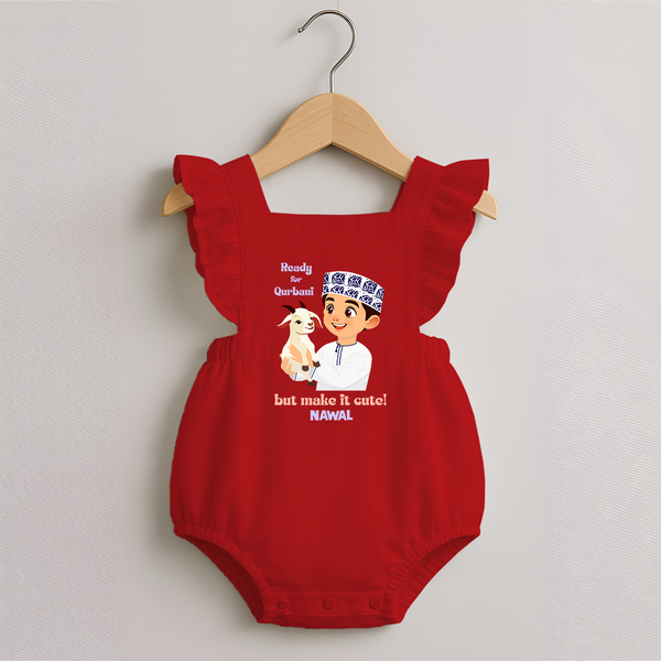 Ready for Qurbani Cute Boy Personalized Kids Romper frock - RED - 0 - 3 Months Old (Chest 19")