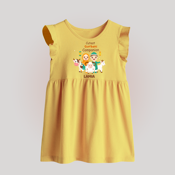 Cutest Qurbani Companion Personalized Eid Kids Baby frock - PASTEL YELLOW - 0 - 3 Months Old (Chest 17")
