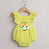 Cutest Qurbani Companion Personalized Eid Kids Romper frock - PASTEL YELLOW - 0 - 3 Months Old (Chest 19")