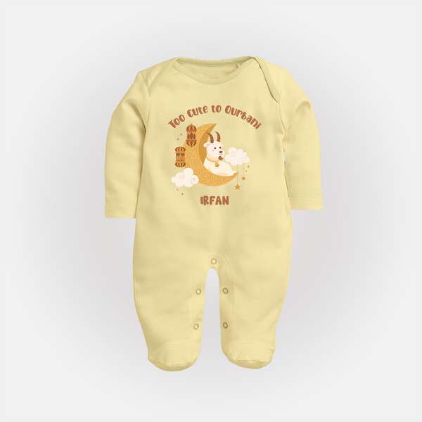 Too Cute to Qurbani Personalized Eid Fullbody suit - PASTEL YELLOW - New Born (Chest 7.5")