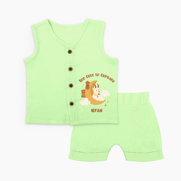 Too Cute to Qurbani Personalized Eid Jabla Set - PASTEL GREEN - 0 - 3 Months Old (Chest 9.8")